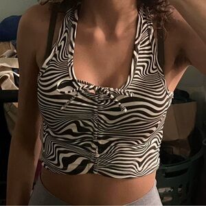 Xs, brown and cream zebra print halter adjustable top from h&m